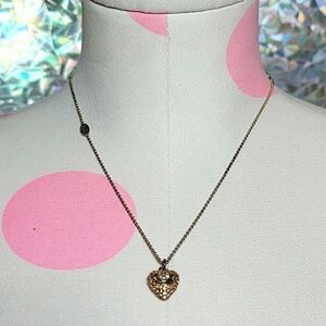 Y2k Vintage Juicy Couture Paved Rhinestone Puffed Heart Gold Necklace